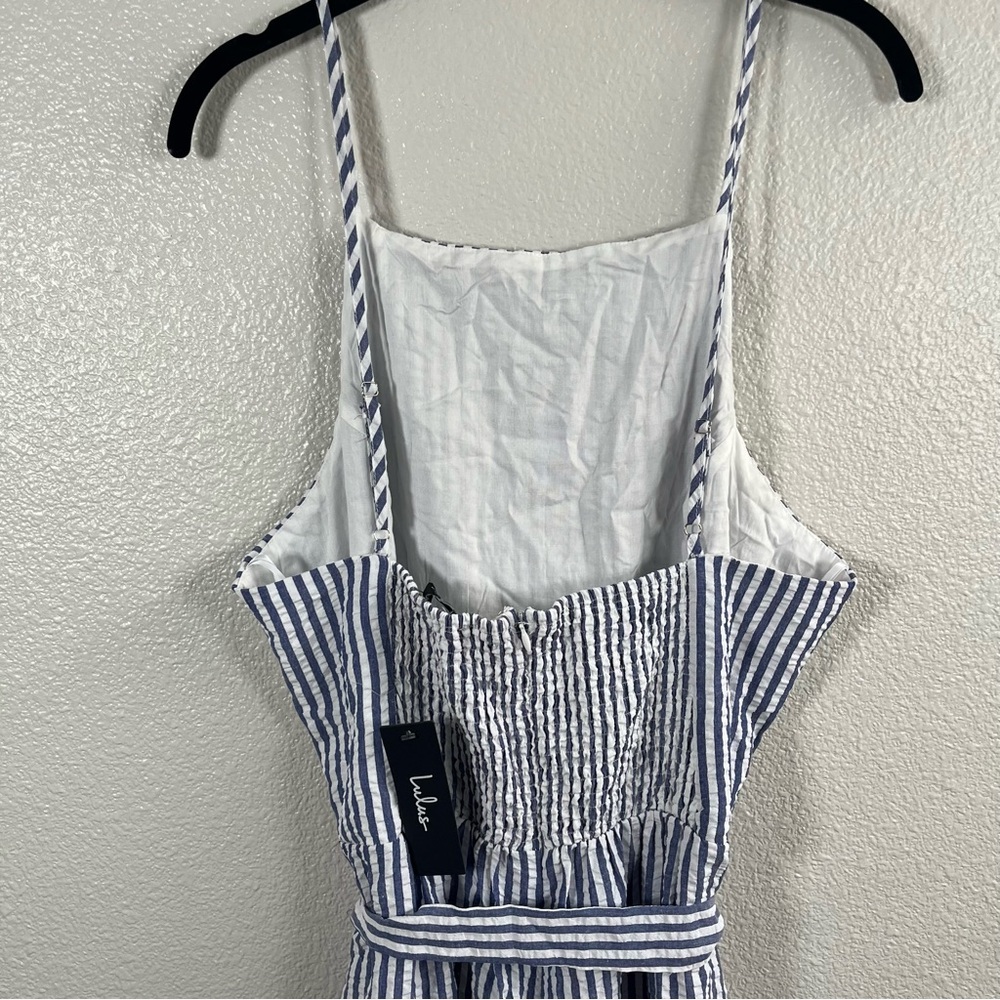 NWT Lulus Messina Blue Striped Wide-Leg Jumpsuit XL - Picture 8 of 10